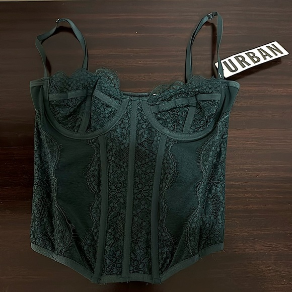 NWT Urban Outfitters Out from Under Small Dark Green Emerald Modern Love Corset - Picture 2 of 5